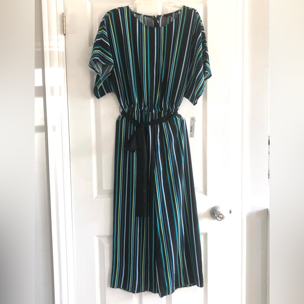 NWT Worthington Metro Stripe Belted Wide Leg Jumpsuit Size S MSRP $70